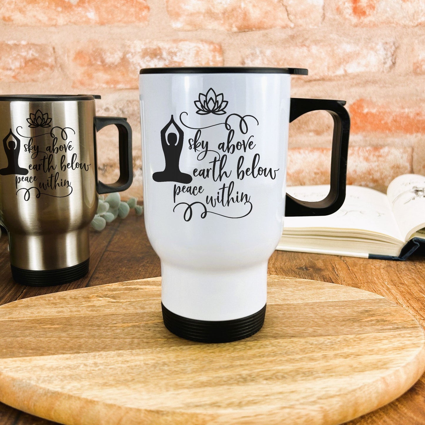 Sky Earth Peace Within White Yoga Travel Mug Personalised Gift Exercise Zen Calm