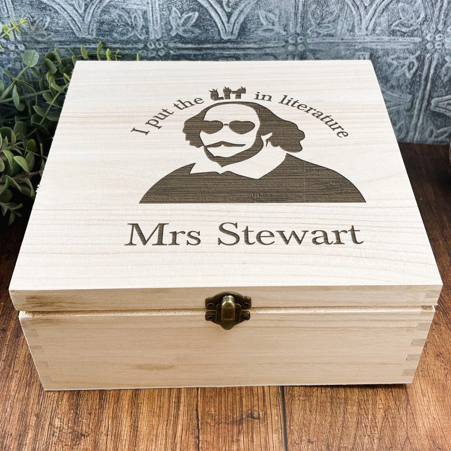 a wooden box with a picture of a man on it