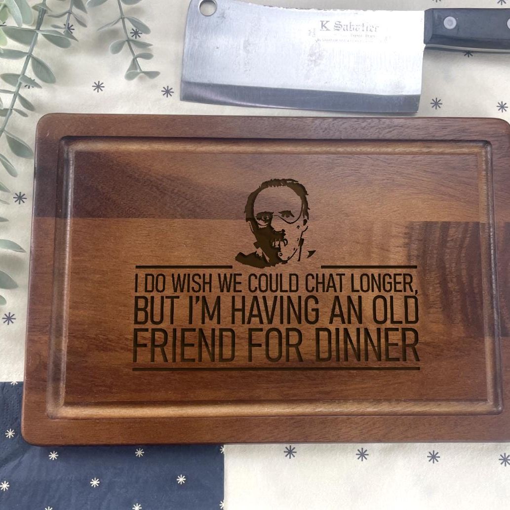 a cutting board with a picture of a man on it