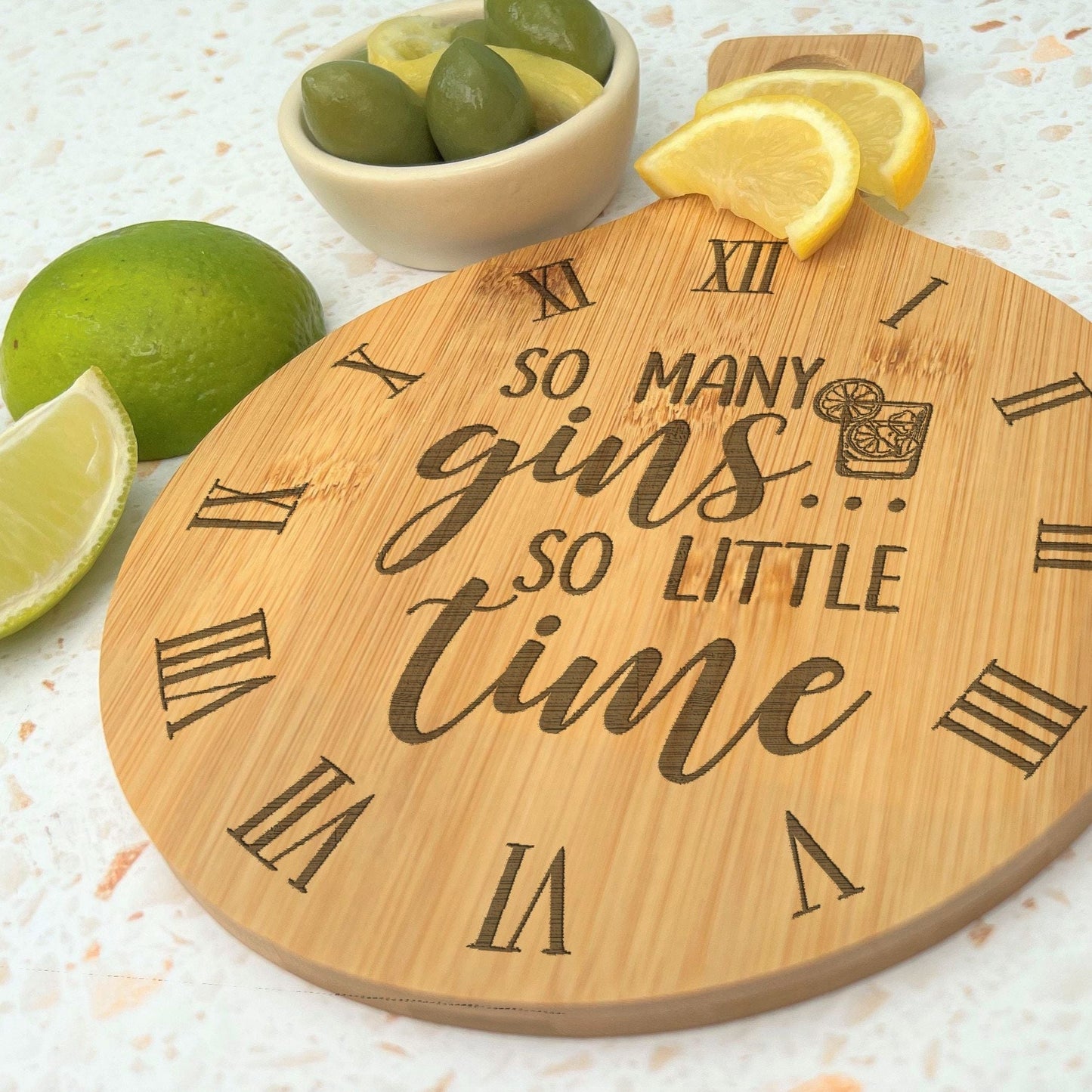So Many Gins Drink Garnish Engraved Bamboo Paddle Chopping Board Home Décor Cooking Kitchen Funny Christmas Gift Birthday Present