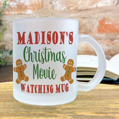 Gingerbread Christmas Movie Watching Mug Personalised Frosted Glass Secret Santa Gift XMAS Stocking Filler