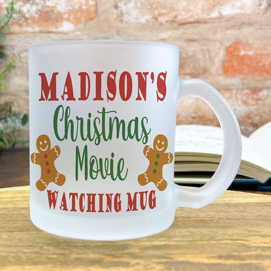 Gingerbread Christmas Movie Watching Mug Personalised Frosted Glass Secret Santa Gift XMAS Stocking Filler