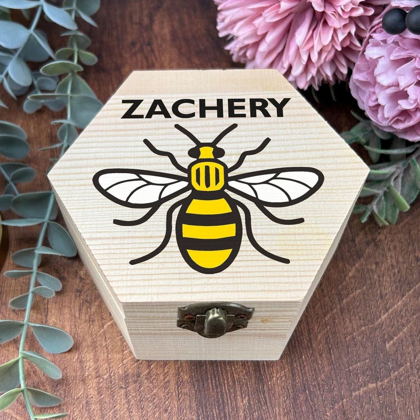 Manchester Bee Printed Box - Storage / Memory - Wooden Personalised Gift