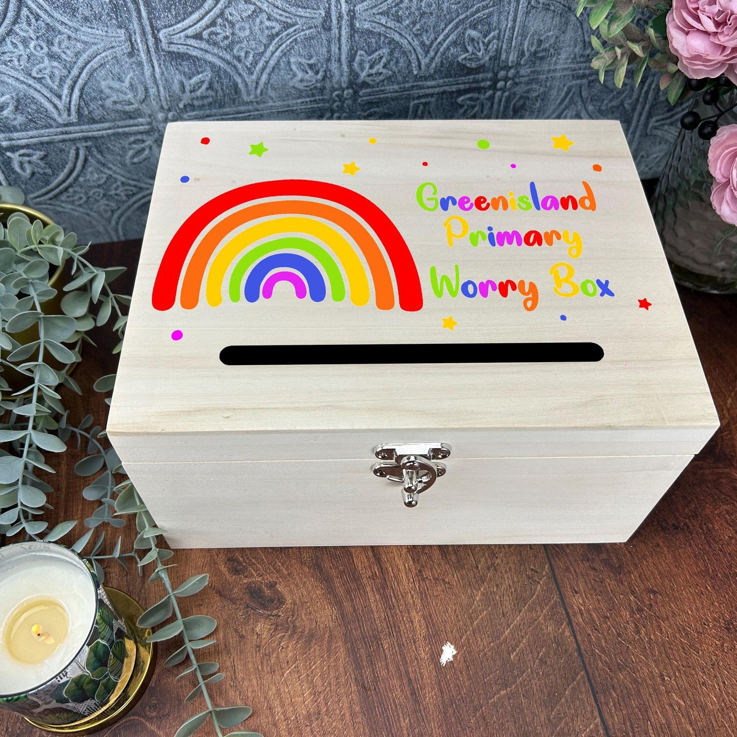 Rainbow Colourful Design Worry Box Primary School Personalised Dropbox