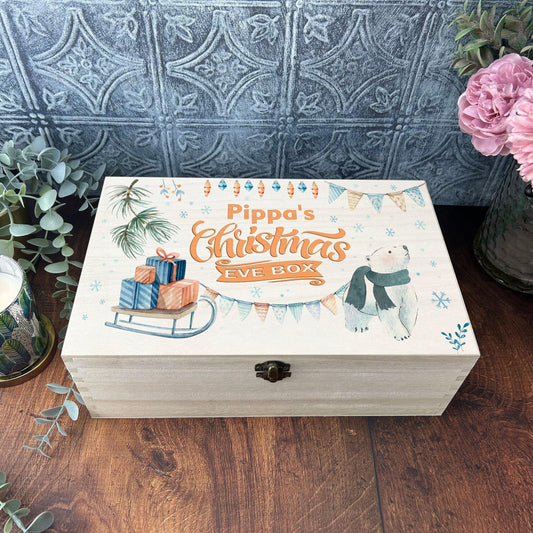 Polar Bear Printed Christmas Eve Treats Box - Personalised XMAS Gift