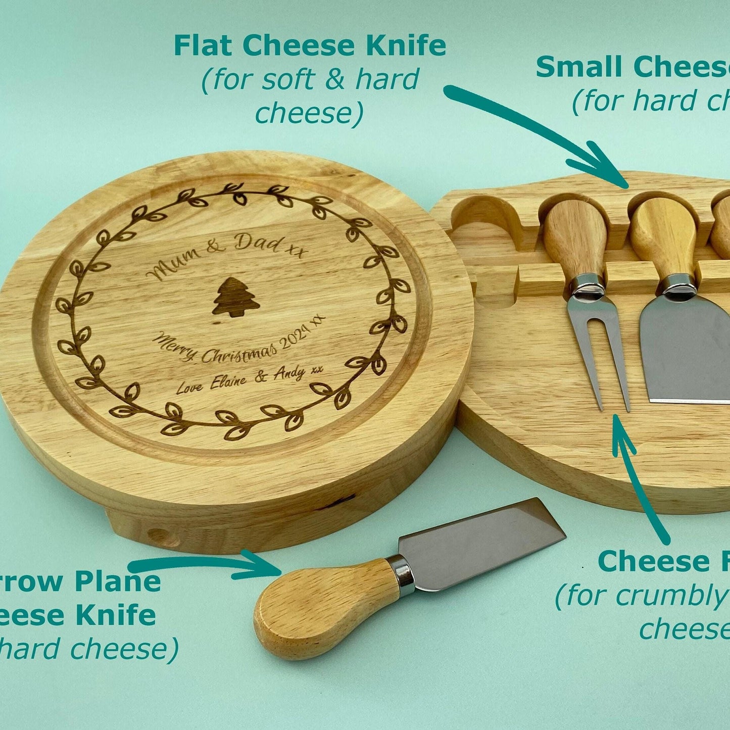 Christmas Cheese Board Set - Wooden Engraved Personalised XMAS Gift
