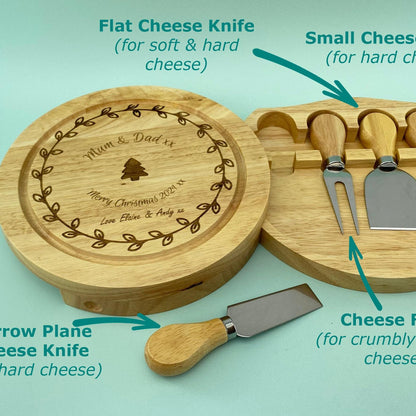 Christmas Cheese Board Set - Wooden Engraved Personalised XMAS Gift