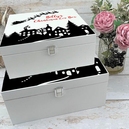 Winter Town Silhouette Santa Sleigh Christmas Eve Box - Personalised Gift