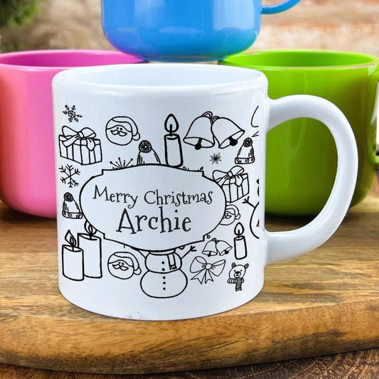 Merry Christmas Personalised Doodle Mug for Toddlers 6oz Polymer Unbreakable Child Safe Gift