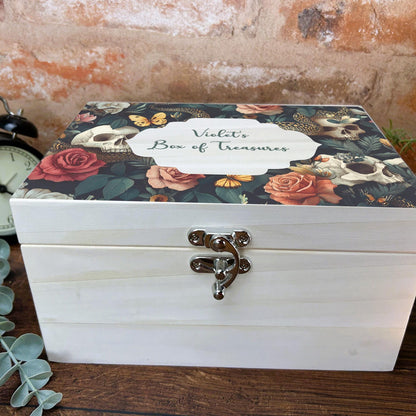 Gothic Skull & Roses Personalised Memory Box - Trinkets and Keepsakes - Birthday Christmas Gift - Unique Unusual Present