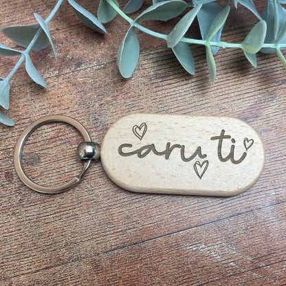 Caru Ti Welsh Language Our Home - Personalised Wooden Key Ring