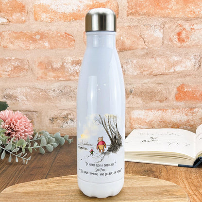 Pooh Bear & Piglet Disney Teacher Water Bottle Personalised Message End of School Year Thank you Gift - Tutor - TA - Teaching Assistant.