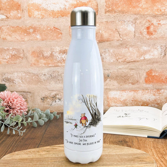 Pooh Bear & Piglet Disney Teacher Water Bottle Personalised Message End of School Year Thank you Gift - Tutor - TA - Teaching Assistant.