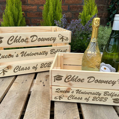 Graduation Class Of University Personalised Wooden Crate Drinks Hamper Gift