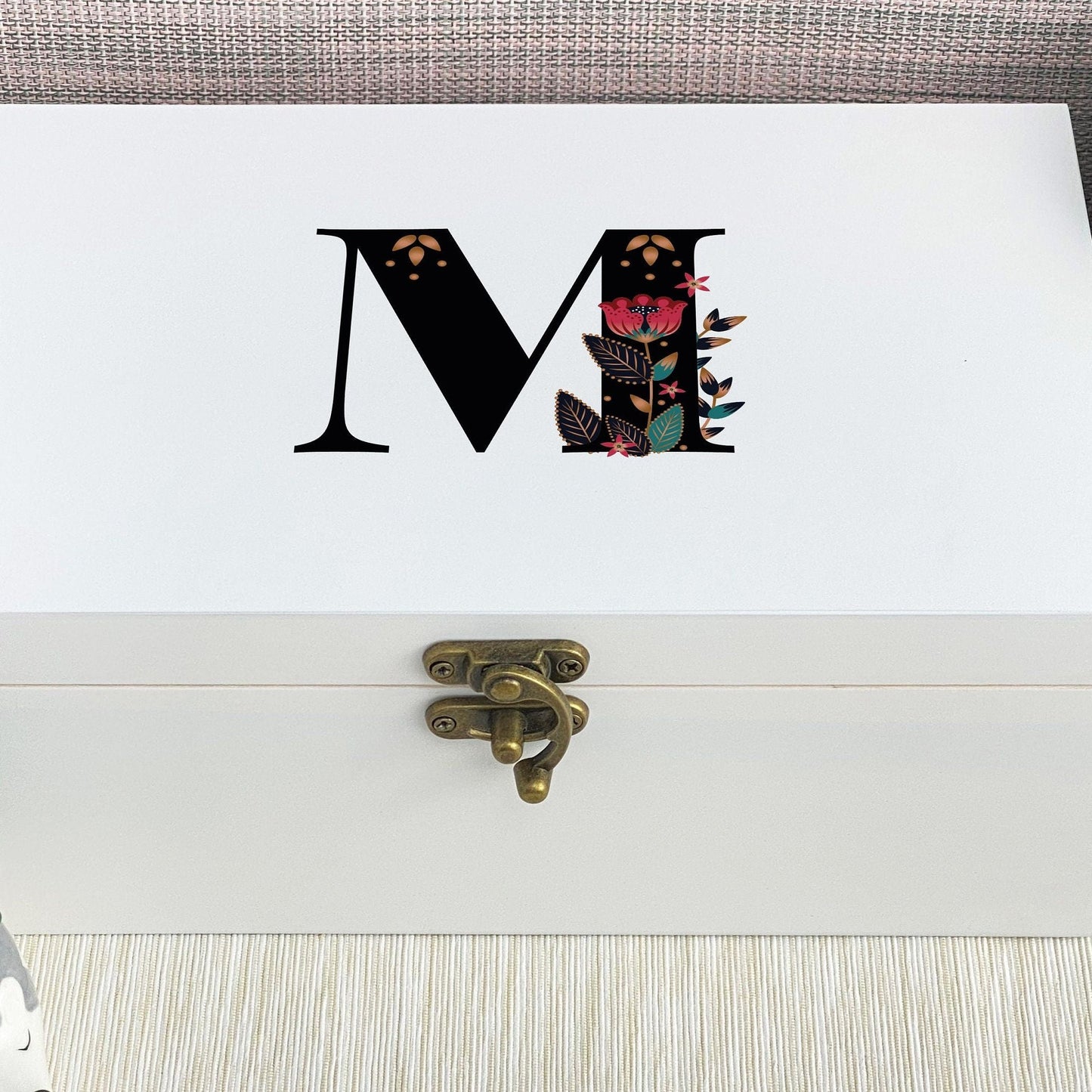 Monogram Personalised Floral Jewellery Trinkets Box - Birthday Gift