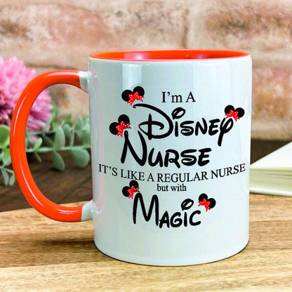 a coffee mug sitting on top of a wooden table