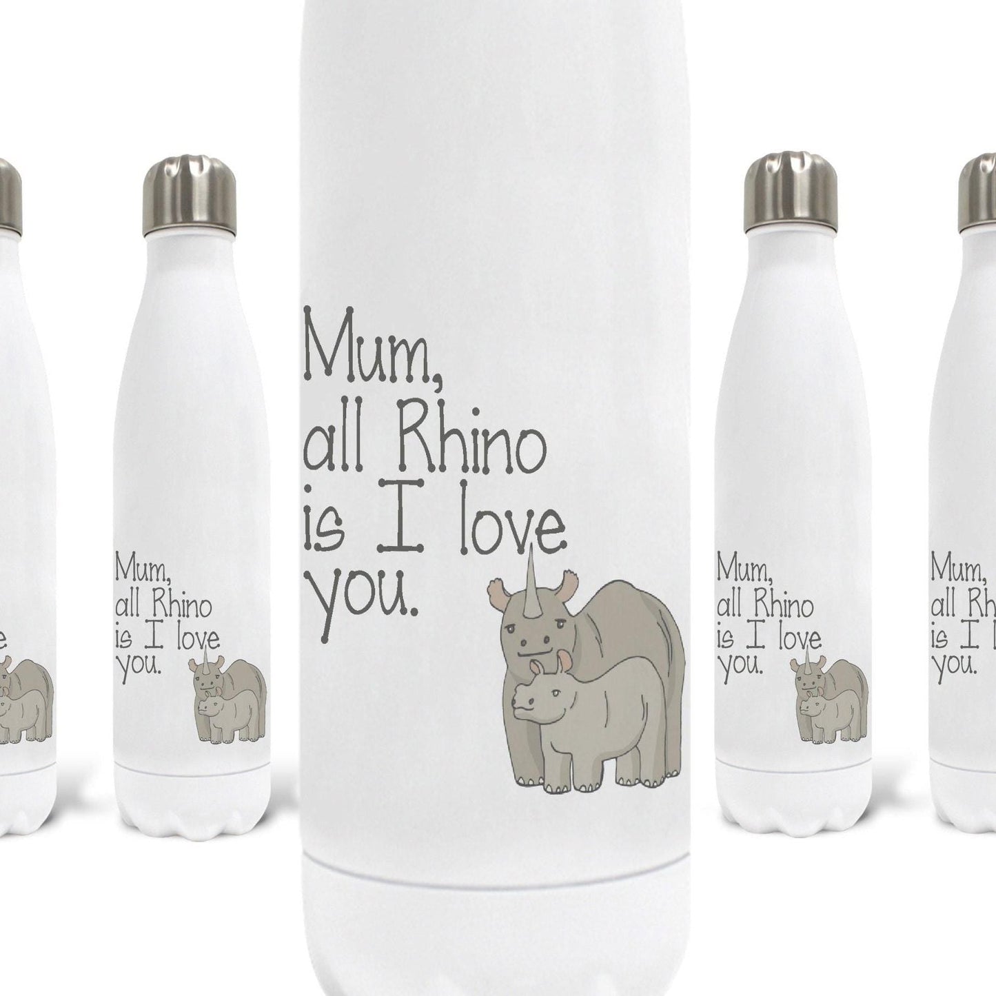 All Rhino Is I Love You Mother's Day Water Bottle | Gift | Personalised | Ceramic | Fathers Day | Birthday | Mummy | New Mum | Grandparent
