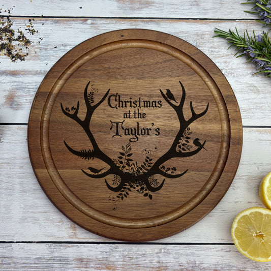 Personalised Antlers Christmas Chopping Board - Family XMAS Gift