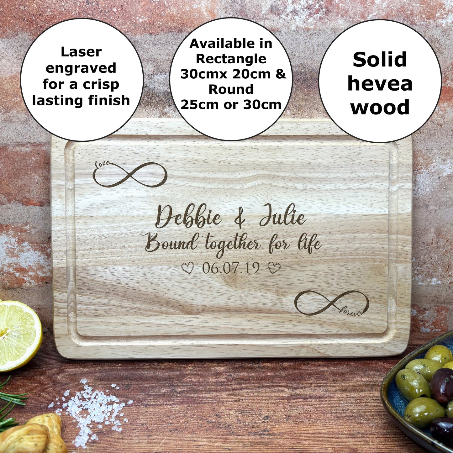 Infinity Personalised Chopping Board Wedding Gift