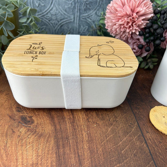 Elephant Personalised Bamboo Eco Friendly Lunchbox - School Work Packed Lunch