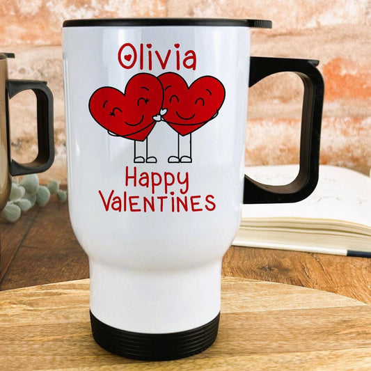 Happy Valentines Hearts Couple Cute Personalised Travel Mug Valentine's Day