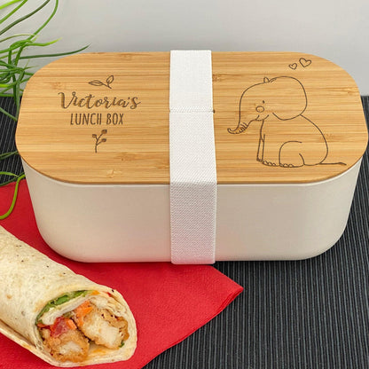 Elephant Personalised Bamboo Eco Friendly Lunchbox - School Work Packed Lunch