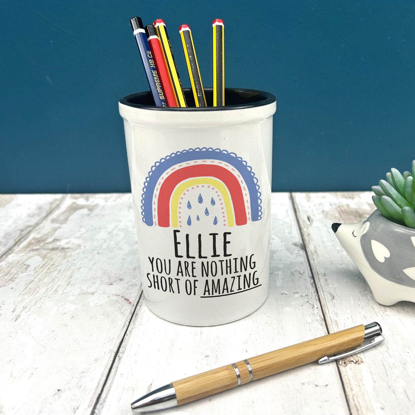 Rainbow You Are Amazing Positivity Pen Pencil Pot Personalised Gift