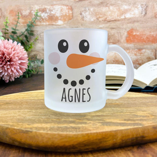 Snowman Face Christmas Mug Personalised Frosted Glass Secret Santa Gift XMAS Stocking Filler