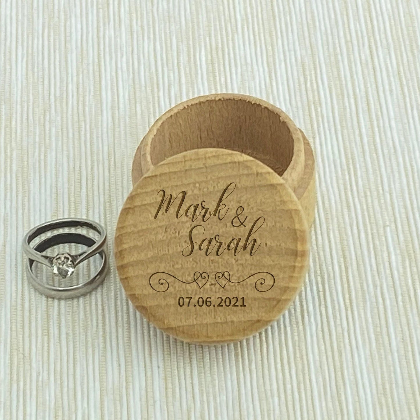 Name and Date Wedding Ring Carrier Box Personalised Engagement Gift