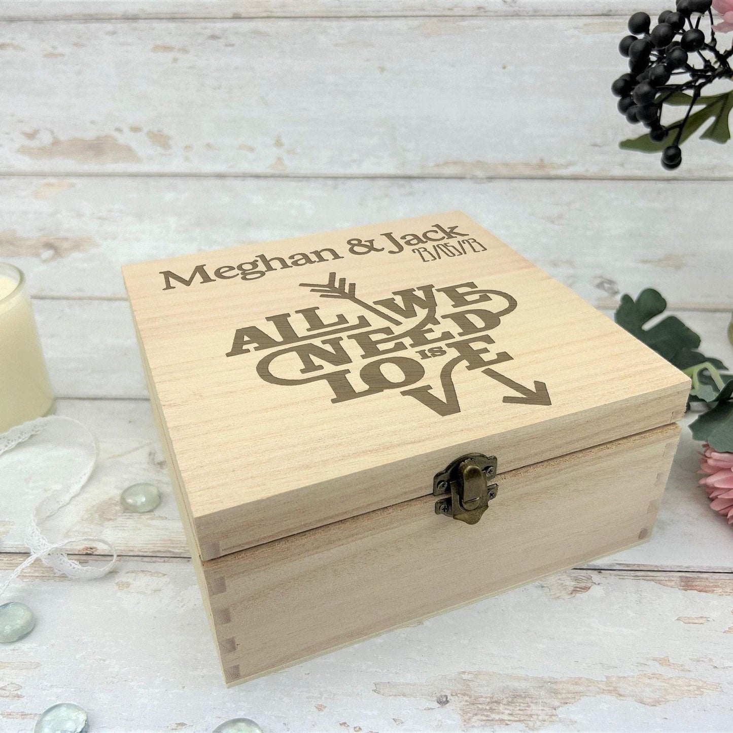 All We Need Is Love Personalised Wooden Memory Keepsake Box - Valentine's Day Gift