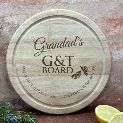 a wooden plaque with the words grandad's g & t board on it