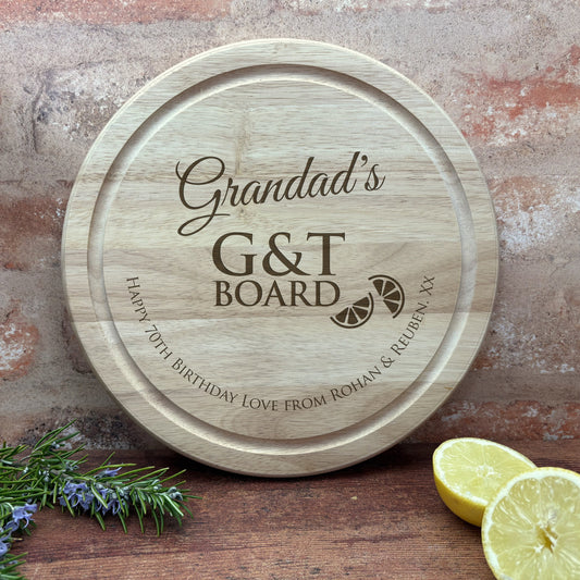 a wooden plaque with the words grandad's g & t board on it
