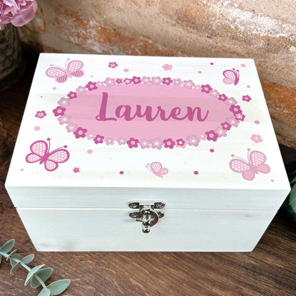 Butterfly & Flowers Personalised Colourful Memory Box