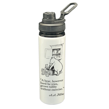 A.A. Milne Winnie the Pooh Bear Book Quote "A bear grows tubby without exercise" Classic Literature Water Bottle | Gift | Reading | Disney