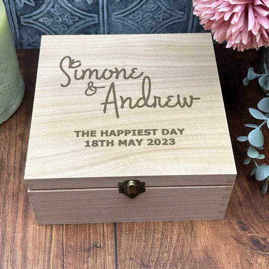 Couples Name and Message Wooden Memory Box Personalised Valentine's Day Gift