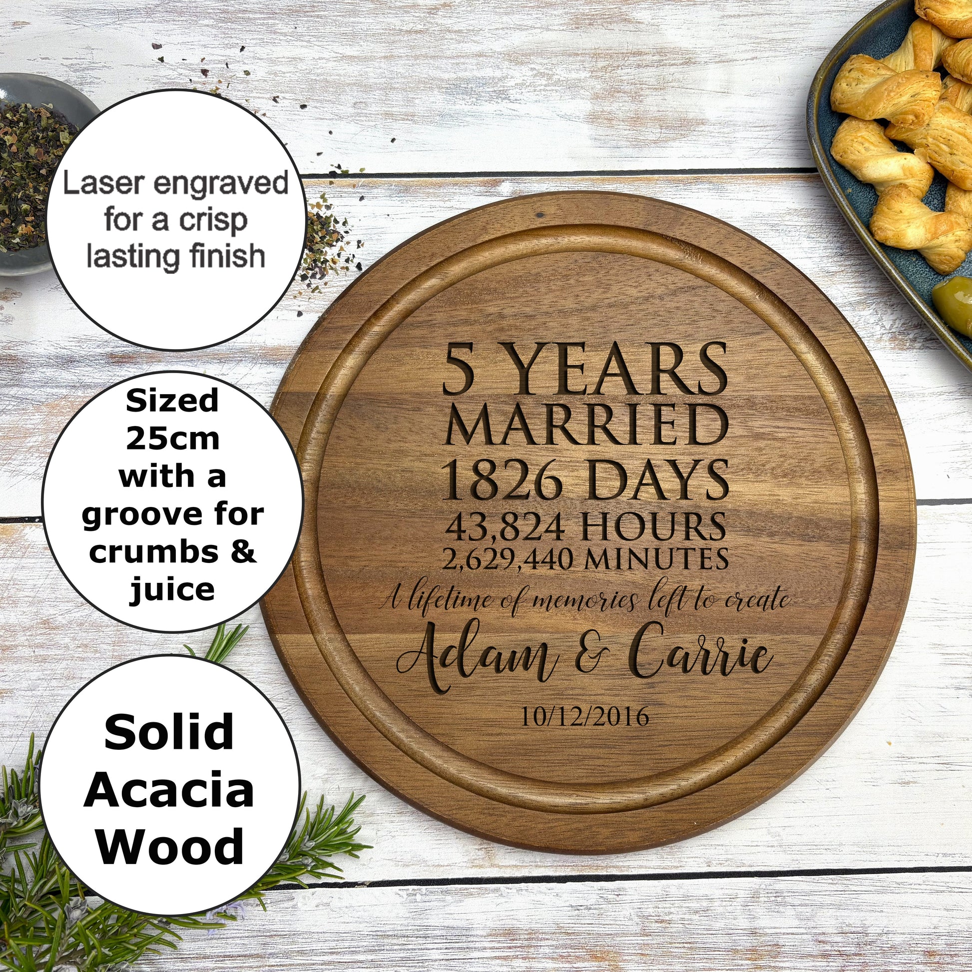 a personalized cutting board for a couple's anniversary