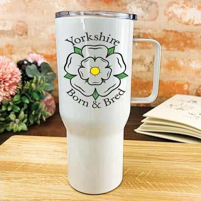 Born and Bred Yorkshire Rose - Personalised Travel Mug