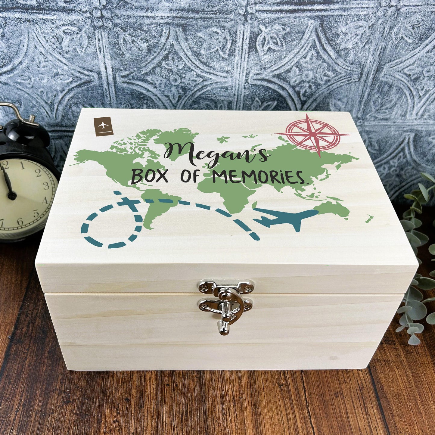 Travel Memories Luxury Wooden Box - World Map Adventurer Gift