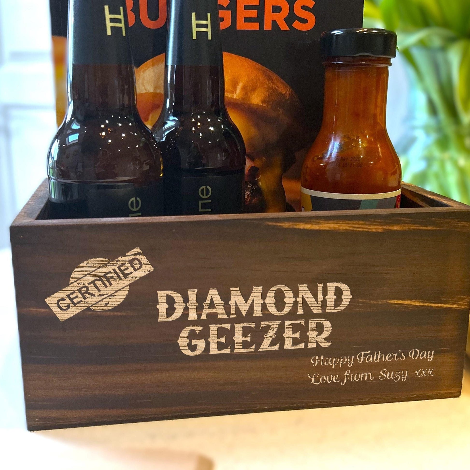 a wooden box filled with bottles of beer