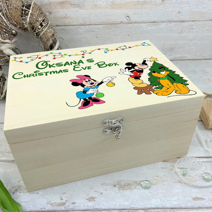 Mickey, Minnie & Pluto Christmas Tree Xmas Eve Wooden Box