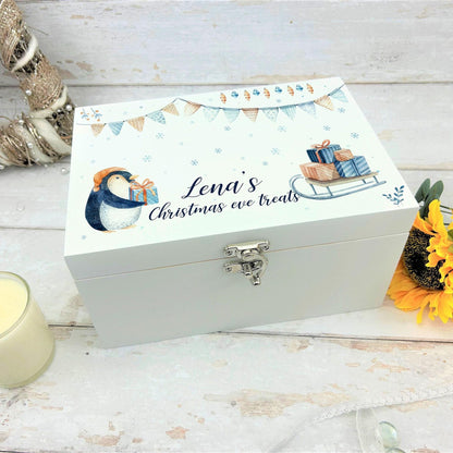 Penguin Sleigh Christmas Eve Box Treats Box - Personalised XMAS Gift
