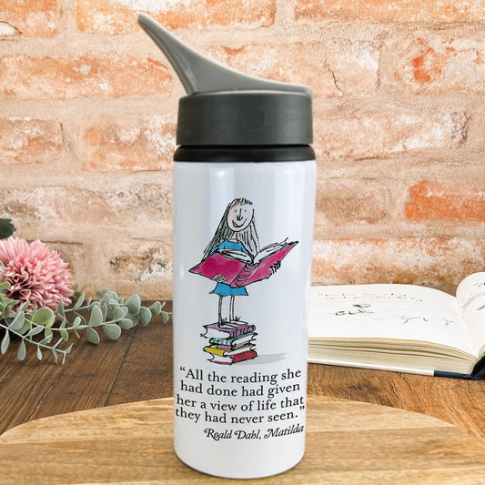 Matilda Reading Book Quote Classic Literature Water Bottle Reader Gift