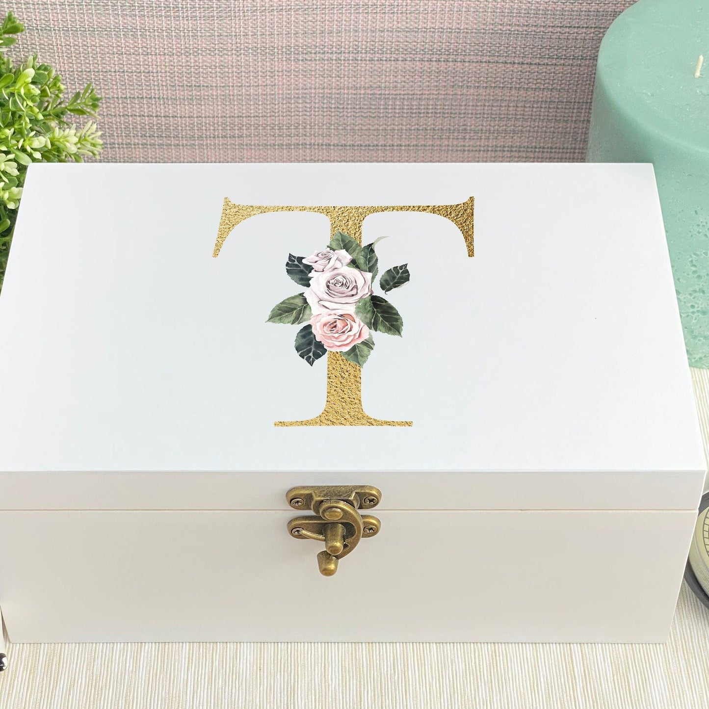 Monogram Floral Initial Personalised Jewellery Trinkets Box - Birthday Gift