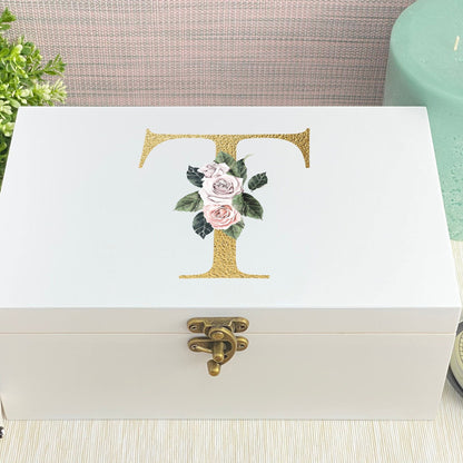 Monogram Floral Initial Personalised Jewellery Trinkets Box - Birthday Gift