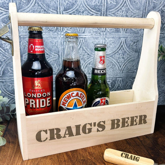 Stencil Font Beer Carrier Any Name - Personalised Birthday Gift - 18th - 21st