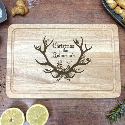 Personalised Antlers Christmas Chopping Board - Family XMAS Gift