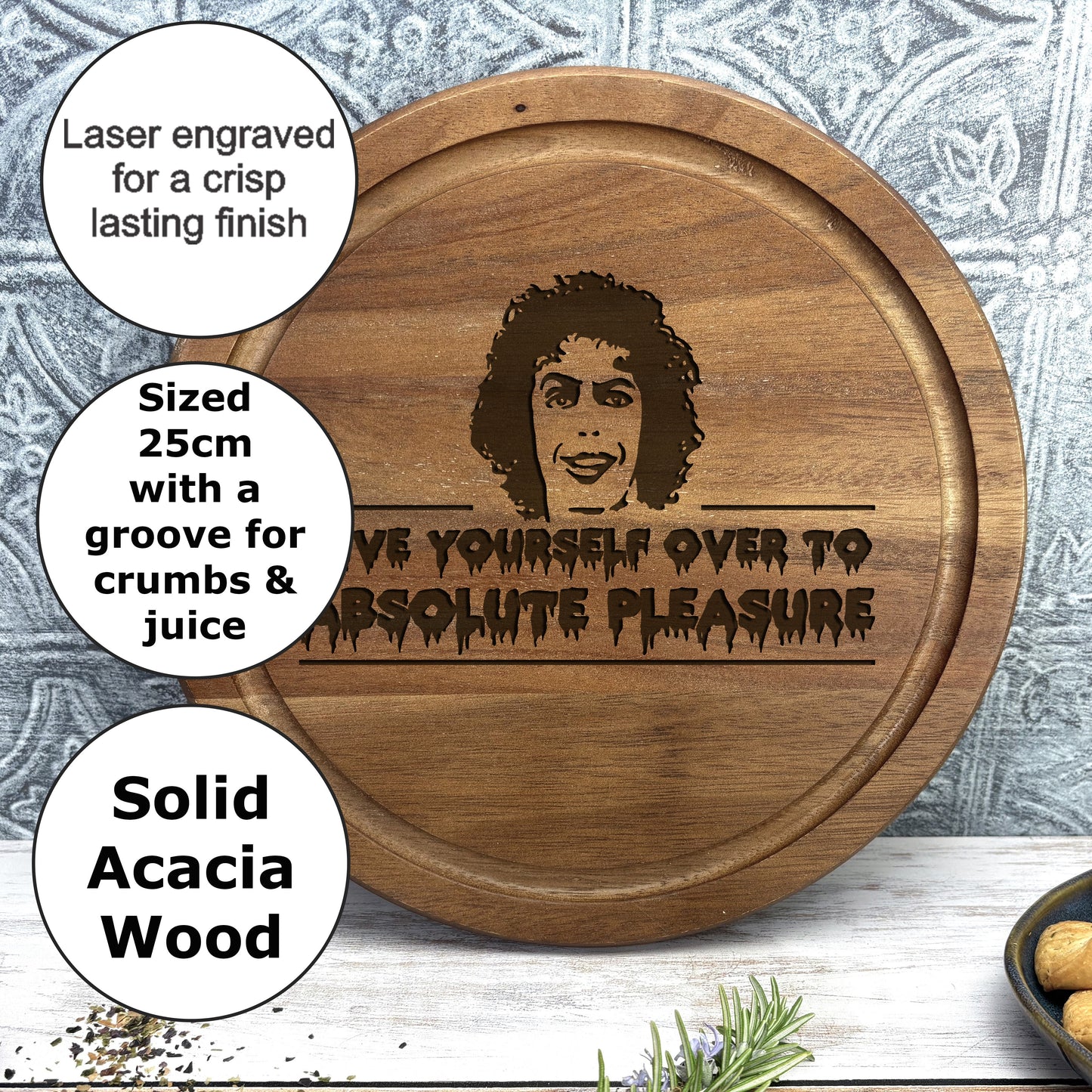 Rocky Horror Picture Show Absolute Pleasure Engraved Wooden Chopping Board Funny Cooking Kitchen Decor Housewarming Christmas Gift Present