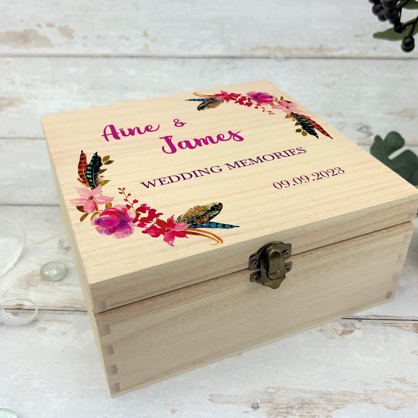 Floral Mr & Mrs Wedding Personalised Keepsake Memory Box