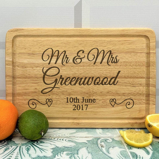 Mr & Mrs Personalised Wooden Engraved Chopping Board Wedding Gift