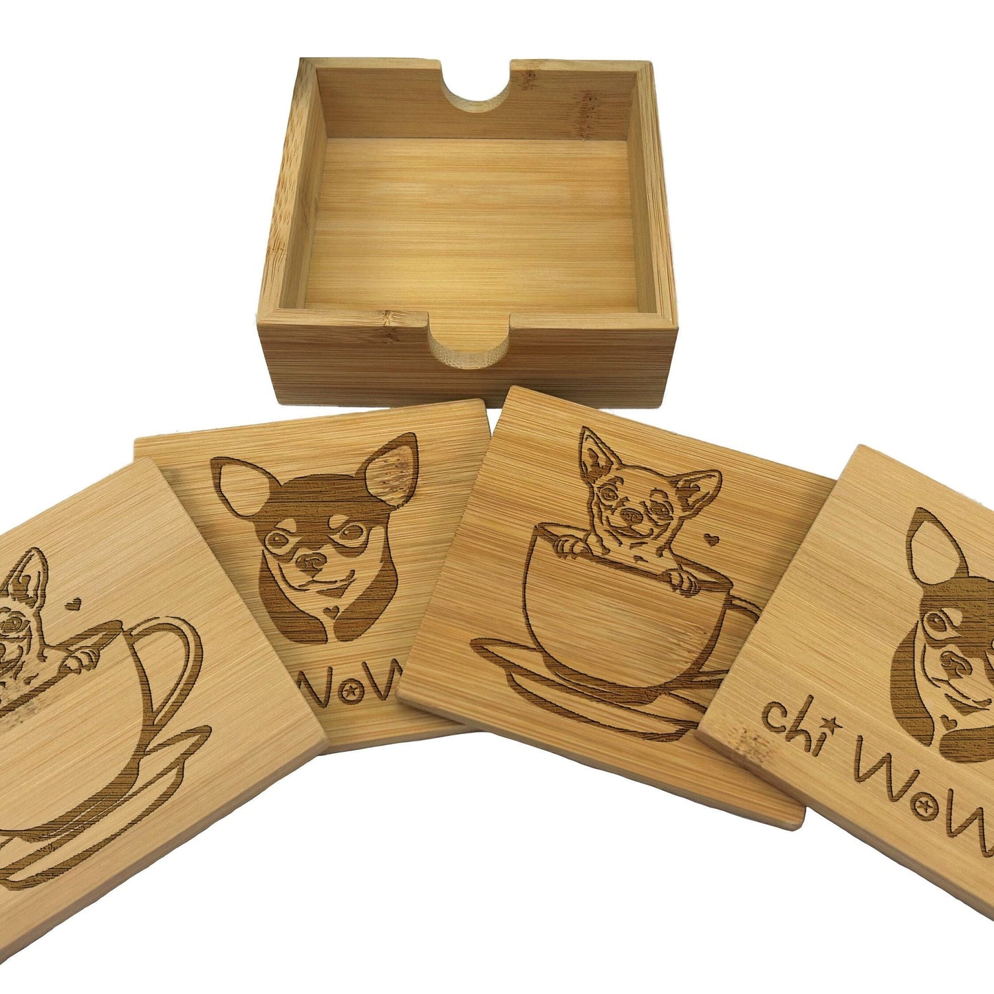 Chihuahua Pet Dog Engraved Bamboo Coaster Set New Home Décor House Warming Birthday Gift Christmas Present Doggy Animal
